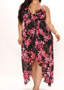 Hot pink/black floral dress